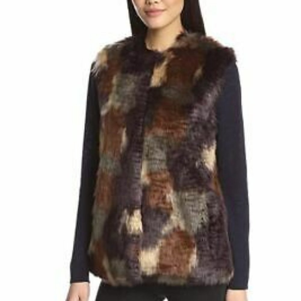 Bernardo Multi Colored Faux Fur Vest Sz L NWT